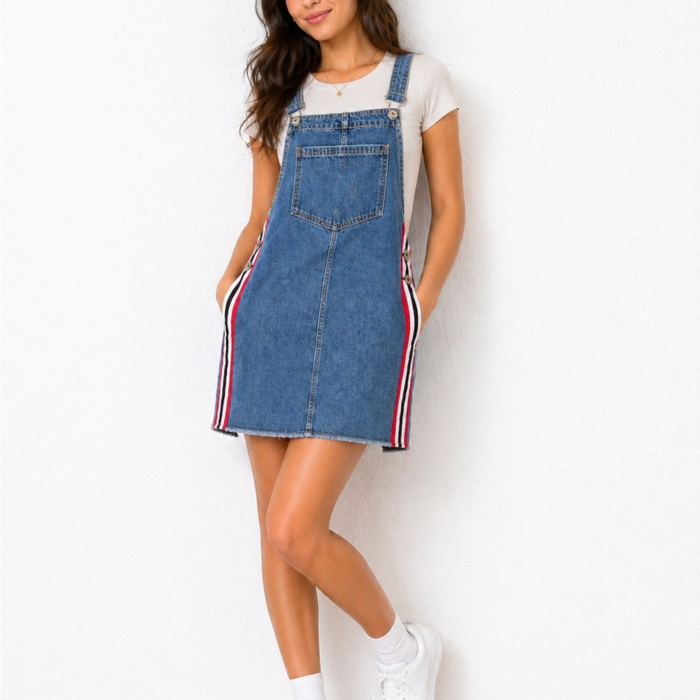 H&M‎ Light Blue Denim Overall Dress with Front Bib 12